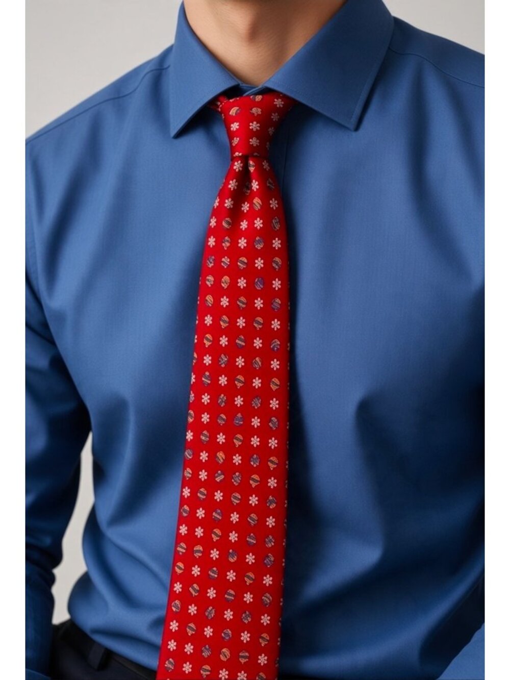 Red Silk Necktie With Festive Ornament & Snowflake Pattern By Hallmark